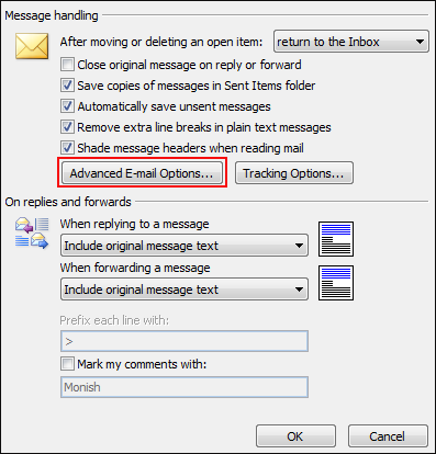 Advanced Email Options