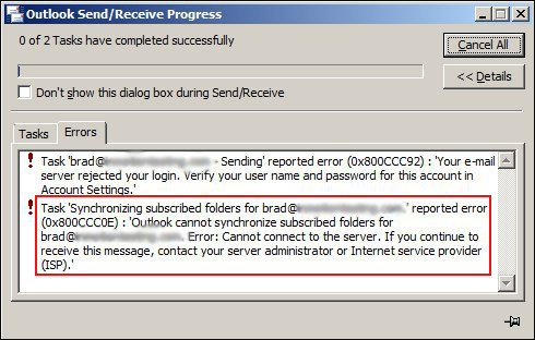 Outlook Error 0X800CCC0E