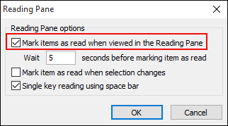 Check the option Mark item as read when viewed in the reading pane