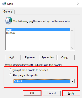 Select Always use this profile option