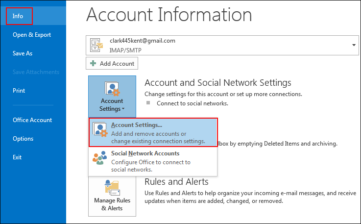 email settings for gmail on outlook 2016