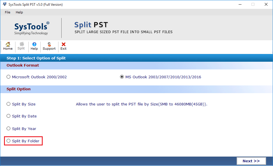 Select Split PST By Folder