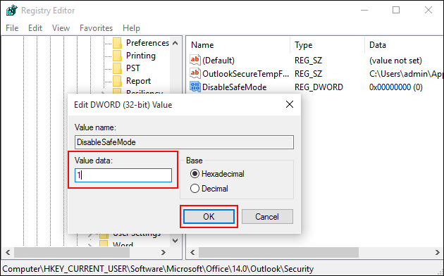 Type 1 in Value Data field