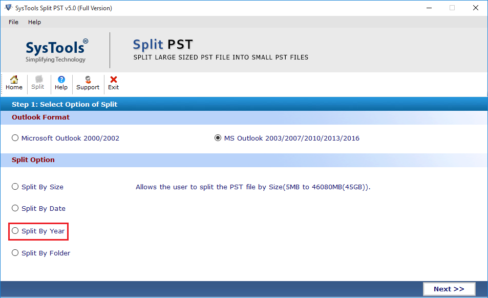 Select Split PST By Year